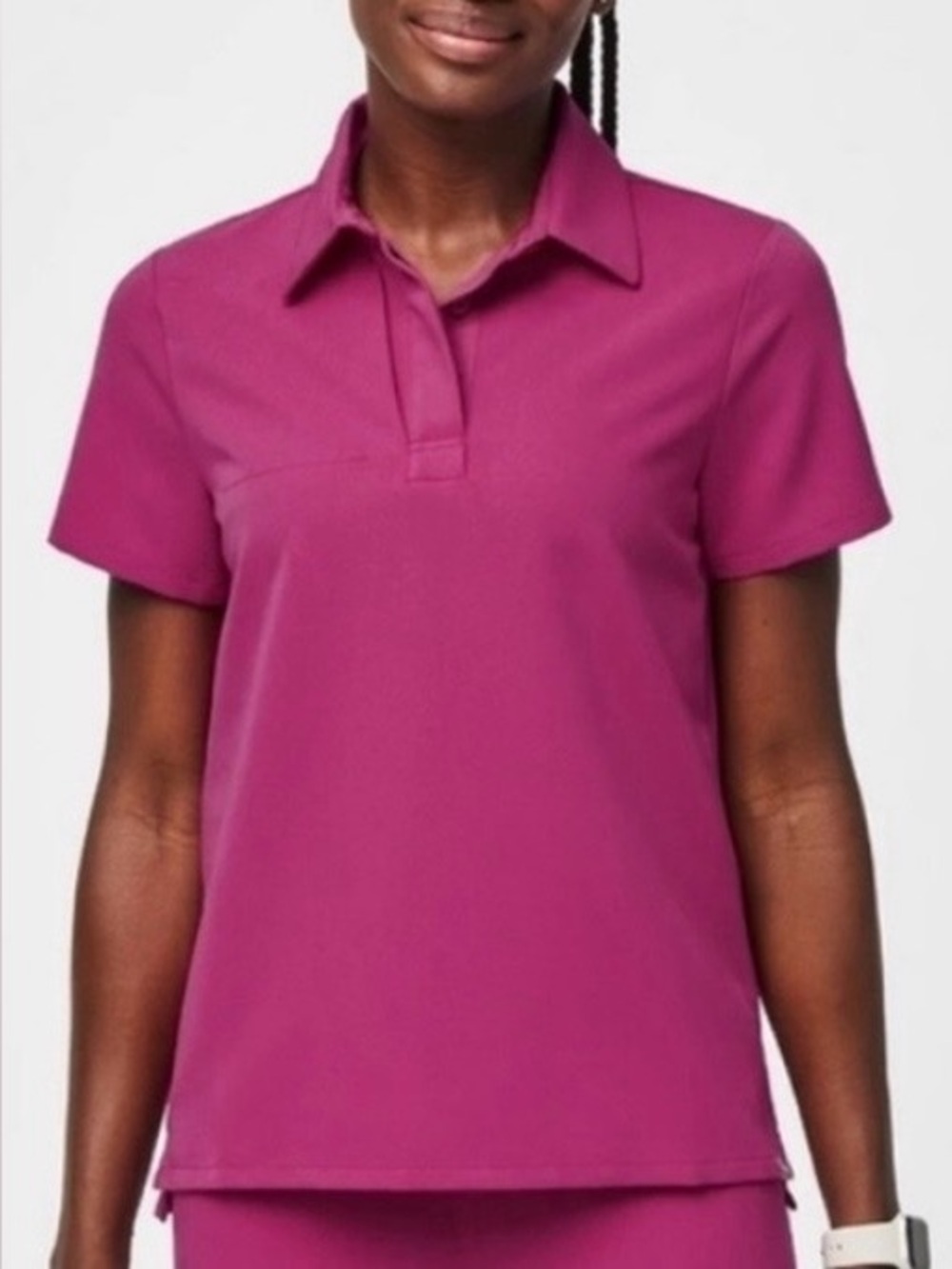 🩷Figs Nala Short Sleeve Collared Scrub Polo top. Size XS. Raspberry Sorbet. EUC